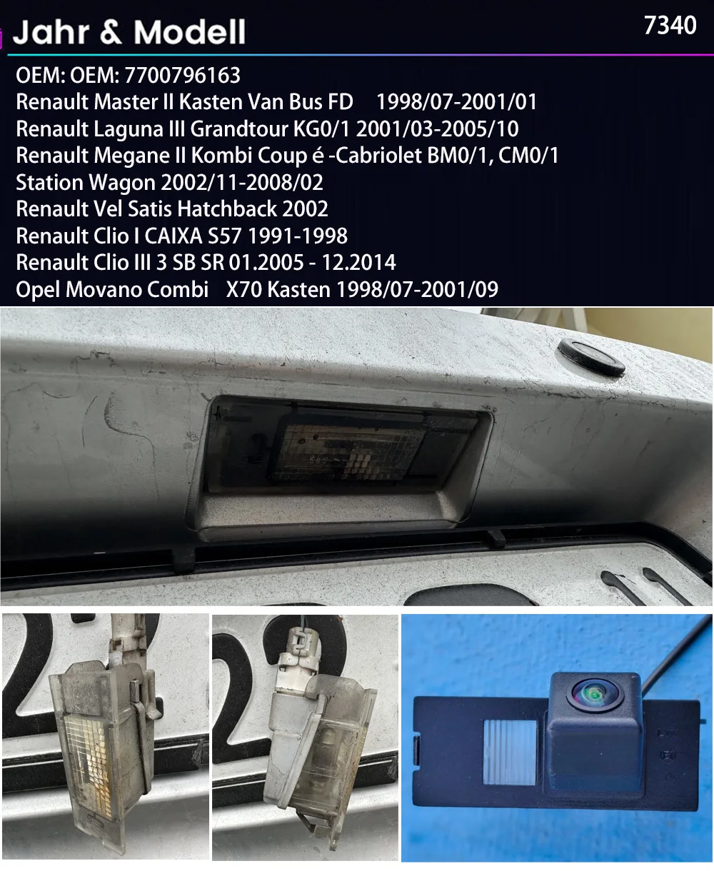 HD Car  Rear View Camera for Renault Master Laguna  Megane Vel Satis Clio I CAIXA S57 Opel Movano Combi OEM 7700796163