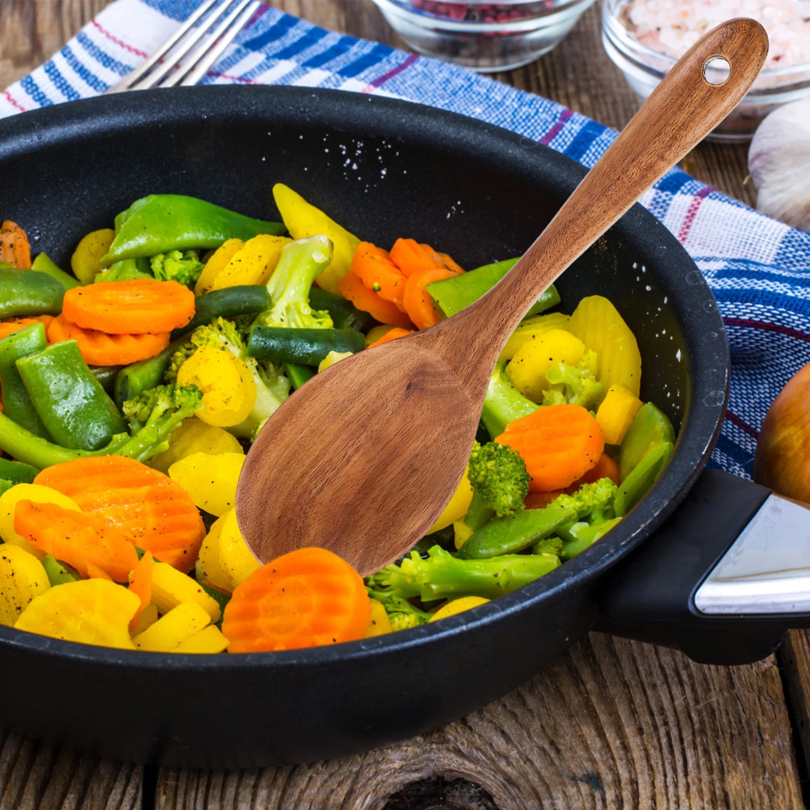 

Salad Mixing Spoon Fork Set Pasta Server Utensil Dessert Forks Serving Utensils Dressing Mixer Wood Long Stirring Child