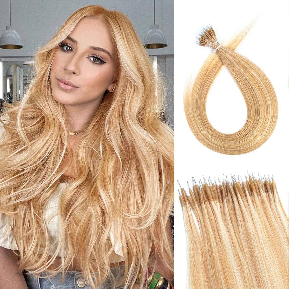 

Nano Rings Наращивание человеческих волос Micro Link Машина для наращивания волос Remy PreBond Прямые нано-бусины Кончик 12, 16, 20 дюймов 50 прядей