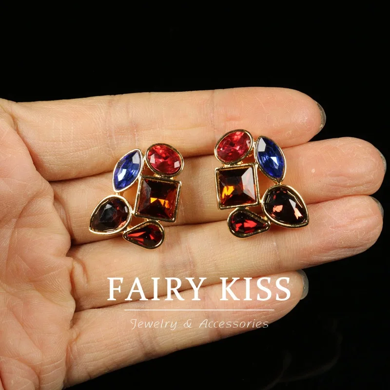 Medieval stud earrings colorful geometric stitching exaggerated earrings personalized simple fashion earrings