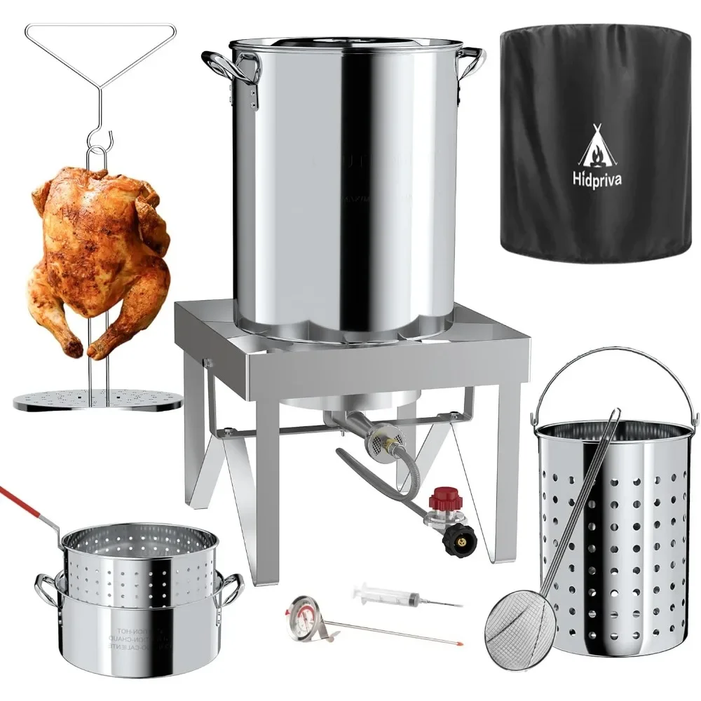 

Набор для фритюрницы из нержавеющей стали 30QT, подставка из нержавеющей стали с пропановой горелкой 55,000 БТЕ, водонепроницаемая крышка и скиммер