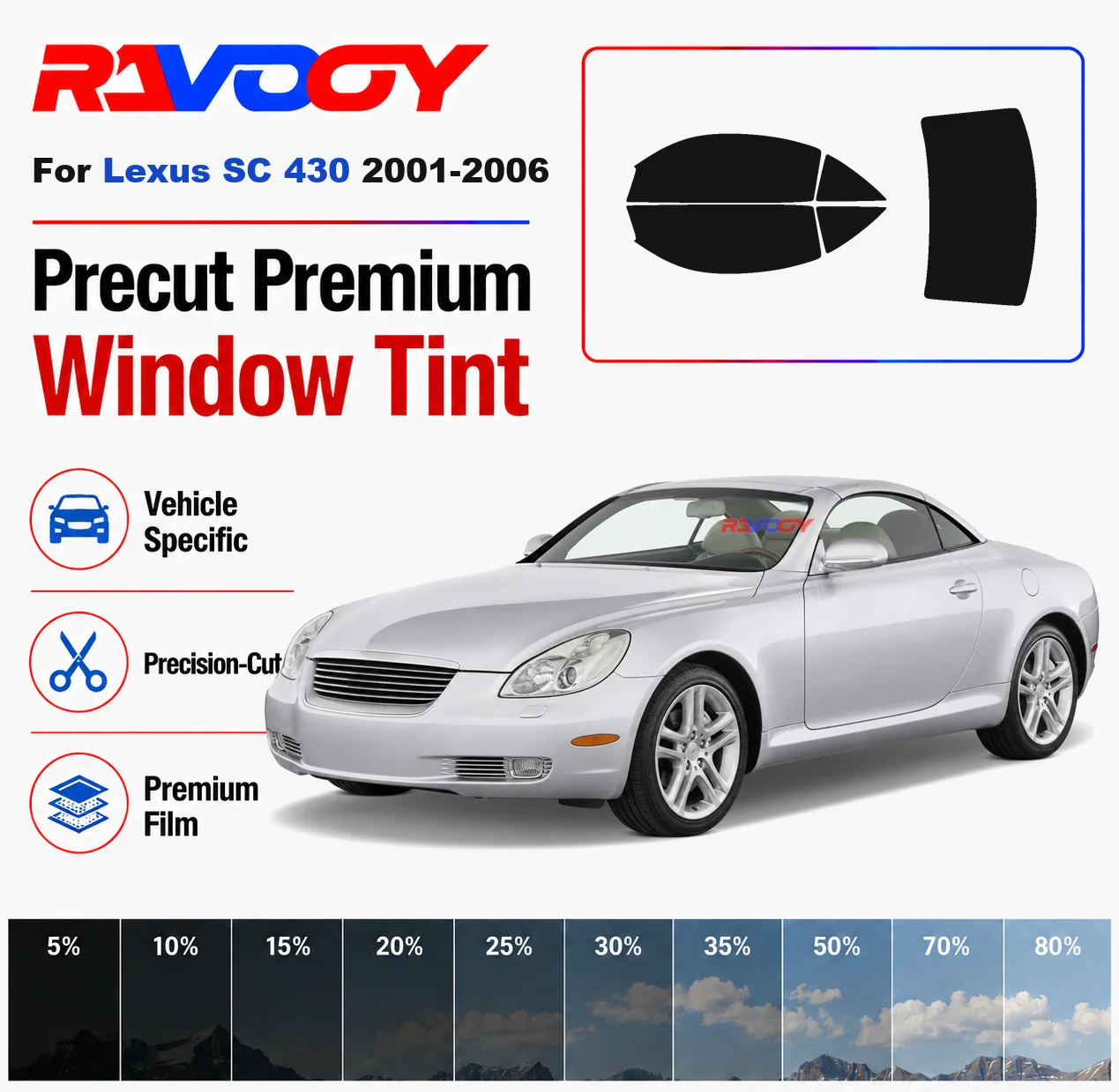 Premium Precut Window Tint Kit Front Windows Rear Windows Rear Windshield For Lexus SC 430 2001-2006 Car Solar Nano Ceramic Film