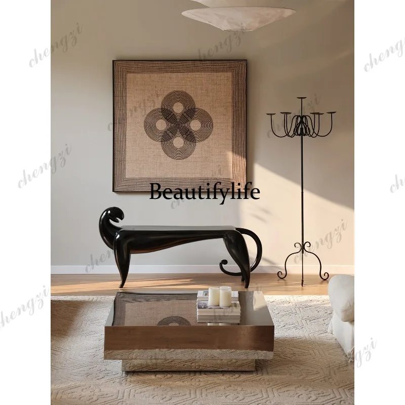 A73 Back Leopard Art Bench Entry Entrance Decorative Fiberglass Load-bearing Living Room Shoe Change Stool