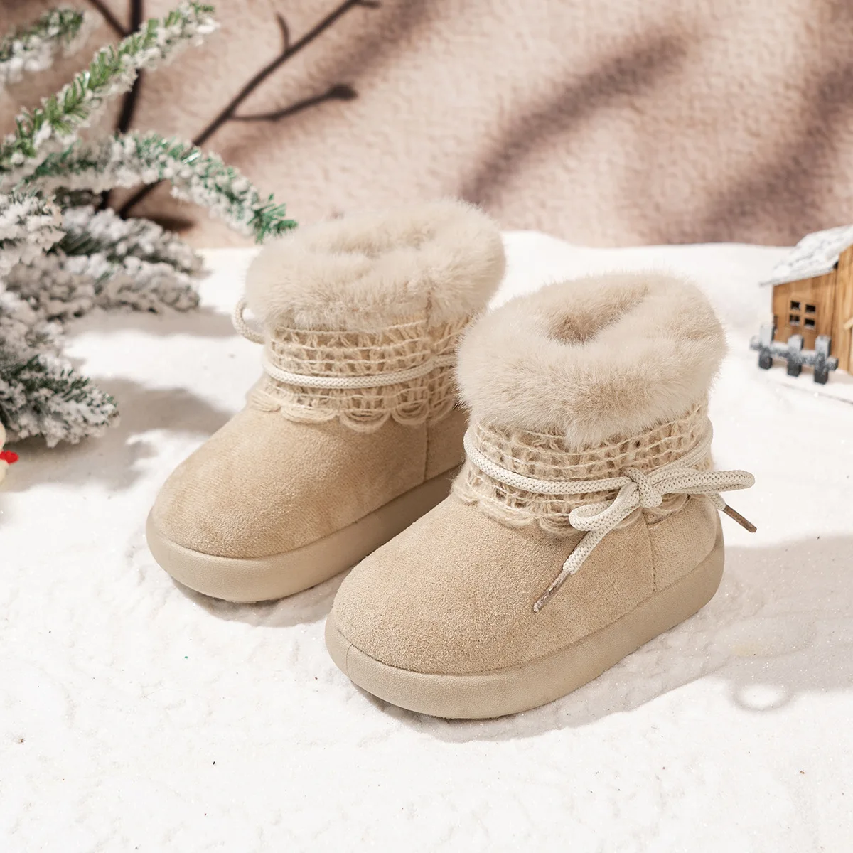 Kids Girl 2026 New Furry Short-Tube Plus Velvet Cotton Shoes Versatile Winter Casual Warm Snow Boots Cute And Comfortable Simple