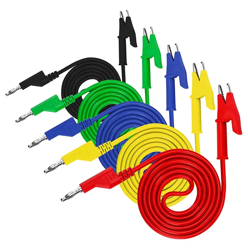 

5PCS 4Mm Multimeter Banana Plug To Alligator Clips Test Lead For Electrical Testing Wires And Alligator Clip Cable