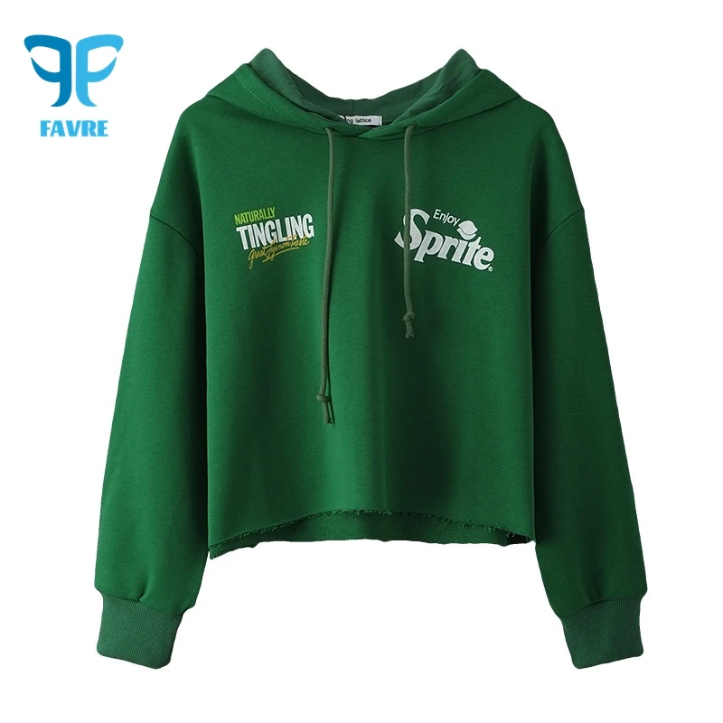 

FAVRE Women Sprite Letter Print Sweatshirts Fresh Sweet Casual Hoodies Fashion Trend Streetwear Europe and America Crop Pullover