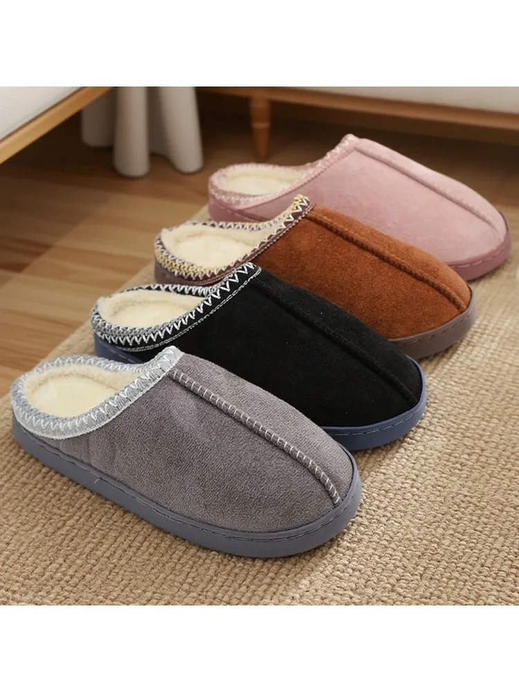 Warme, met fleece gevoerde katoenen pantoffels voor heren, voor herfst en winter, binnen, antislip, dikke zool, paar, zachte zool voor thuisgebruik - afbeelding 2