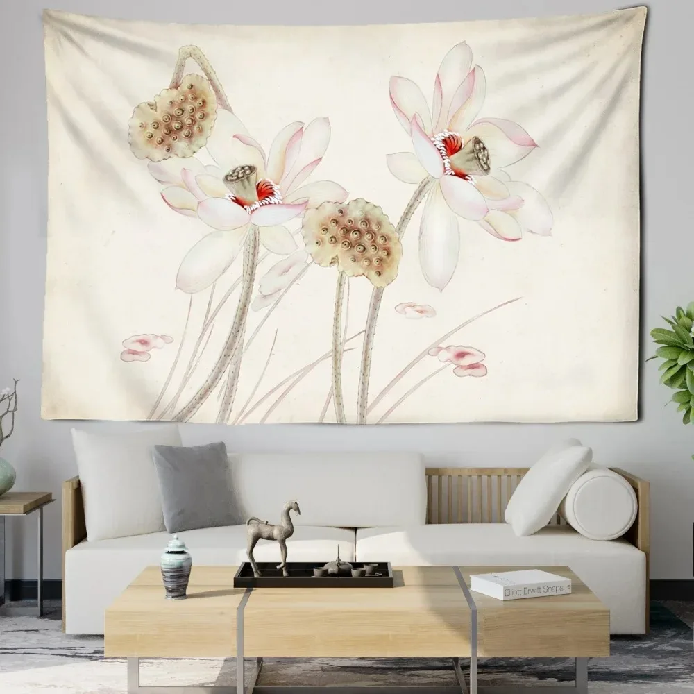 Tapiz de flores de loto delicado para colgar en la pared, decoración artística, diseño Pastel suave con flores elegantes para sala de estar y dormitorio