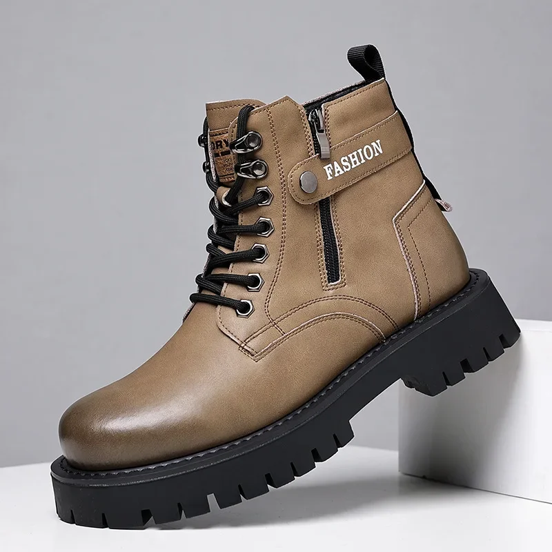 Autumn Winter High Top Boots for Men Fashion Casual Cow Leather Casual Shoes Male New Designer Ankle Botas Militares Hombre