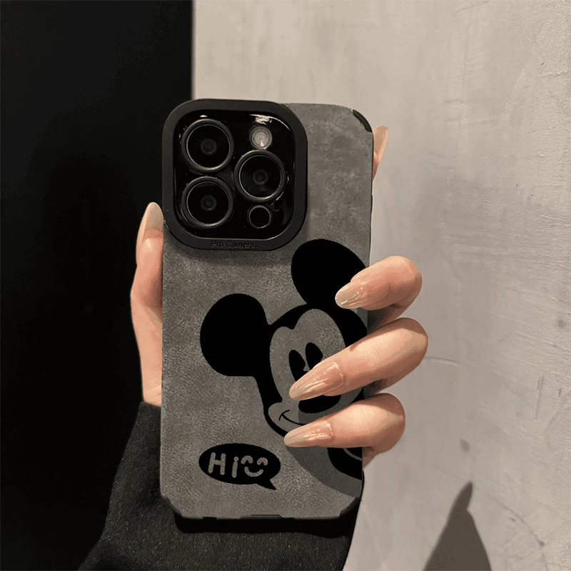 Cartoon Mickey Mouse Matte Skin-Feel Schokbestendig Telefoonhoesje voor iPhone 16 15 14 13 12 Pro Max Volledige dekking beschermhoes