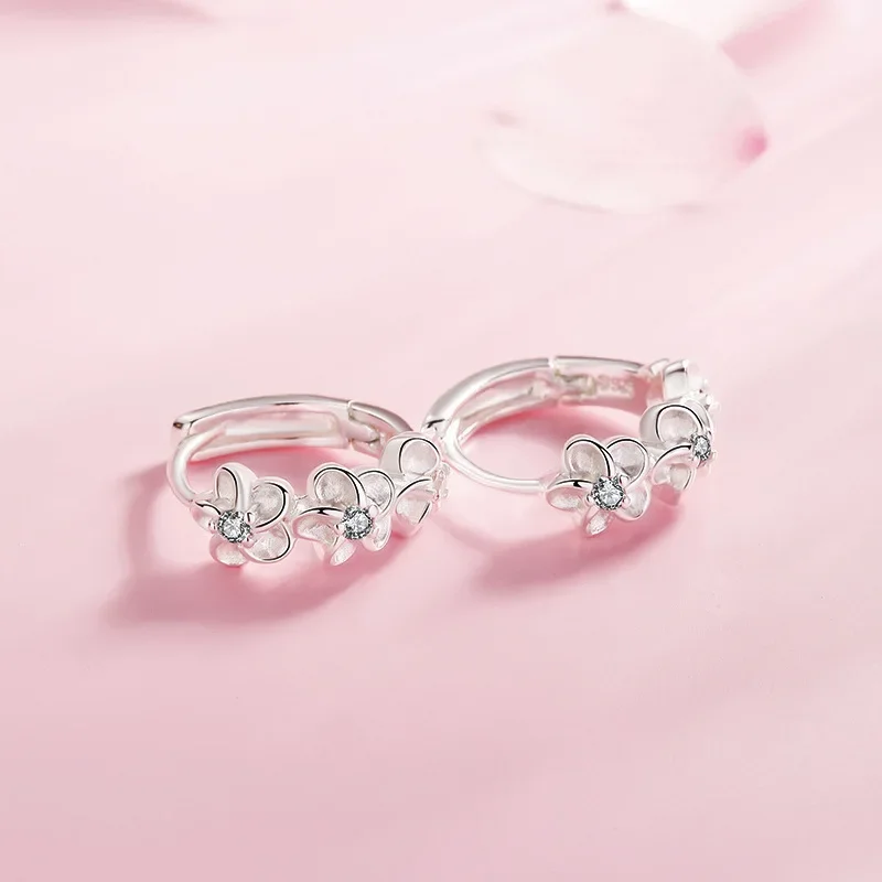 Boucles d'oreilles en argent regardé 925 pour femmes, goujon de fleur mignon, mode de mariage, bijoux en cristal, haute qualité, Top vente