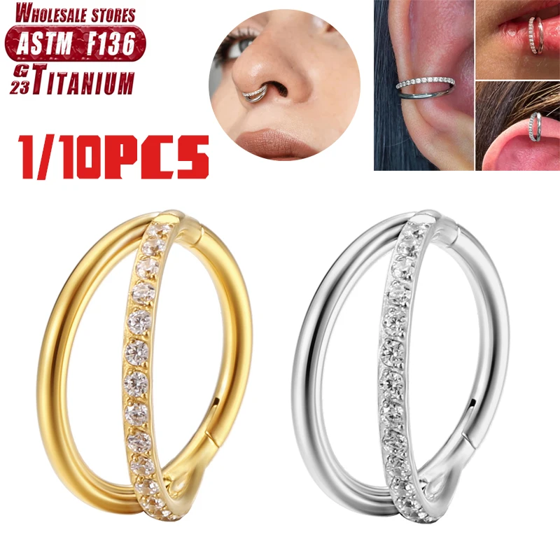 

1/10pcs F136 Titanium 5A CZ Stones Sexy Septum Nose Rings Daith Lip Hoops Earrings Tragus Cartilage Piercing Wholesale Jewelry