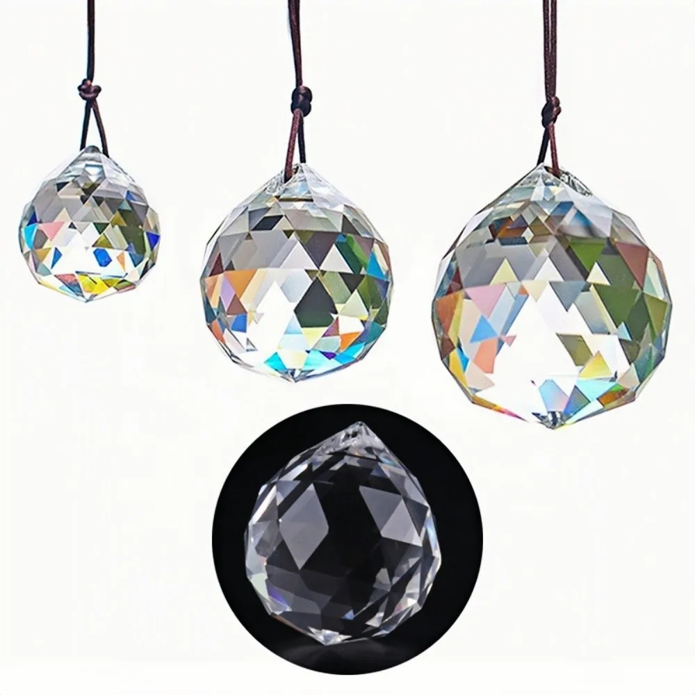 FENG SHUI K9  Hanging Clear Faceted Crystal Lighting Ball Prisms DIY Pendant Curtain Chandelier Lamp Decoration