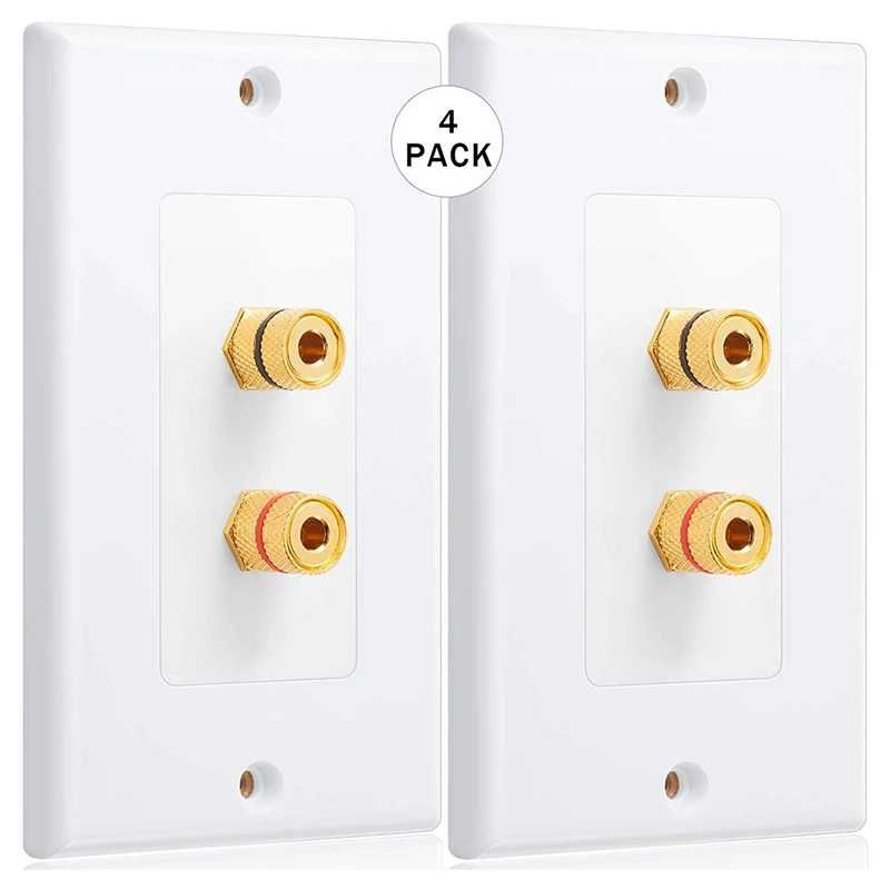 4 Pack Single Gang 1.0 Speaker Wire Wall Plate (Banana Plug Wall Plate) for 1 Speaker,