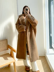 Teddy teddy bear coat women's autumn and winter fur grain camel wool coat  alpaca wool med-long woolcoat