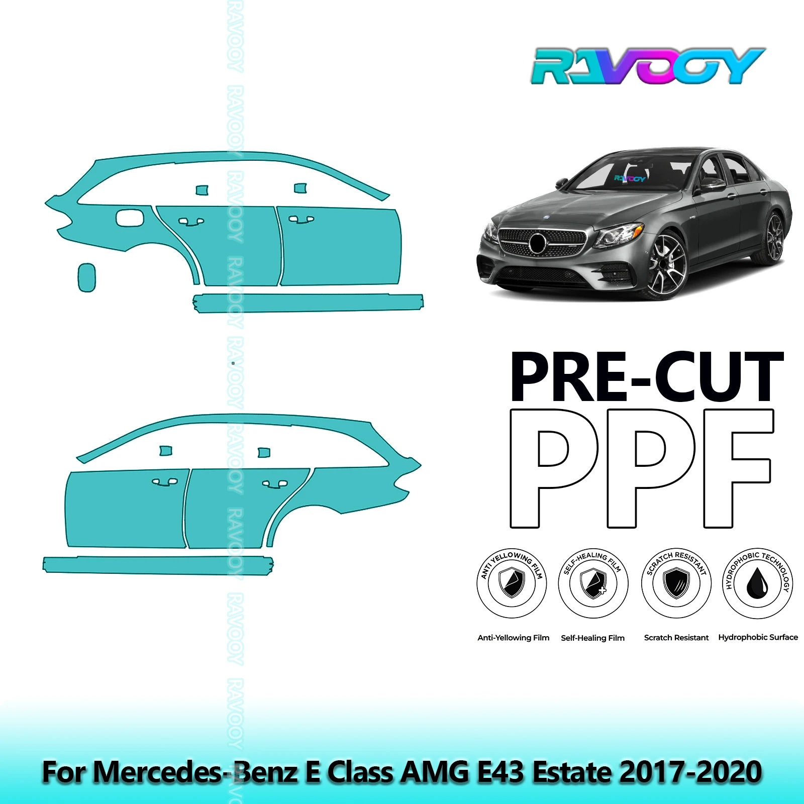 

For Mercedes-Benz E Class AMG E43 Estate 2017-2020 8.5mil Pre-Cut PPF Door & A/B Pillar Kit TPU Paint Protection Film Set