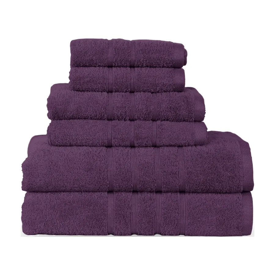 

Набор из 6 полотенец, 100% хлопок, мягкие, впитывающие, темно-фиолетовые