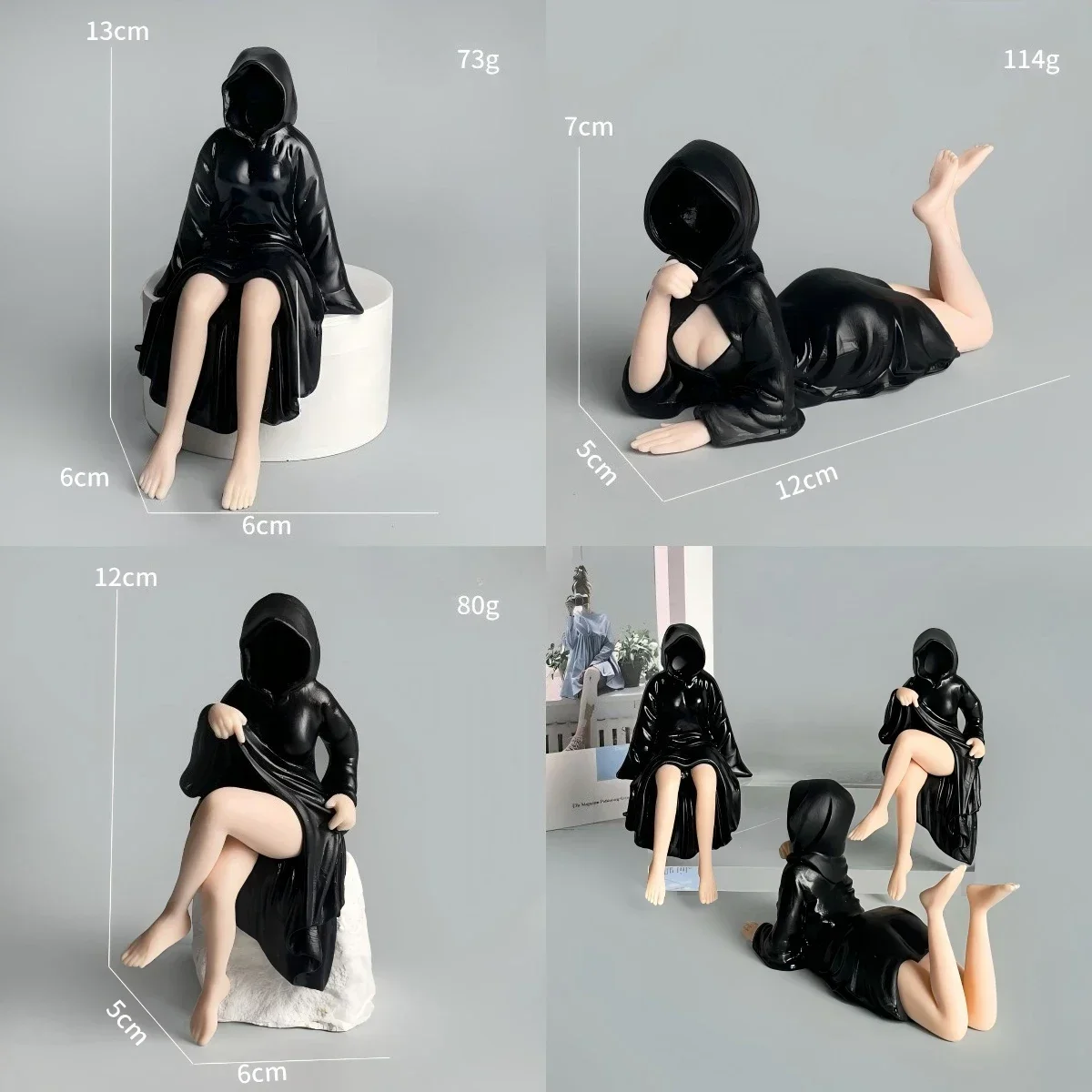 جديد هالوين فتاة تمثال المرأة يجلس الشكل الحلي تمثال غامض الموت القوطية الأسود رداء الملكة رف الكتب النحت #6