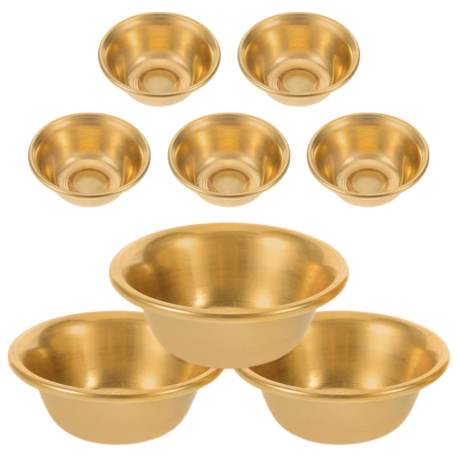8Pcs Decorative Brass Buddhist Bowls 2 Inch Copper Mini Offering Cups for Holy Meditation Pilgrimage Temple Altar