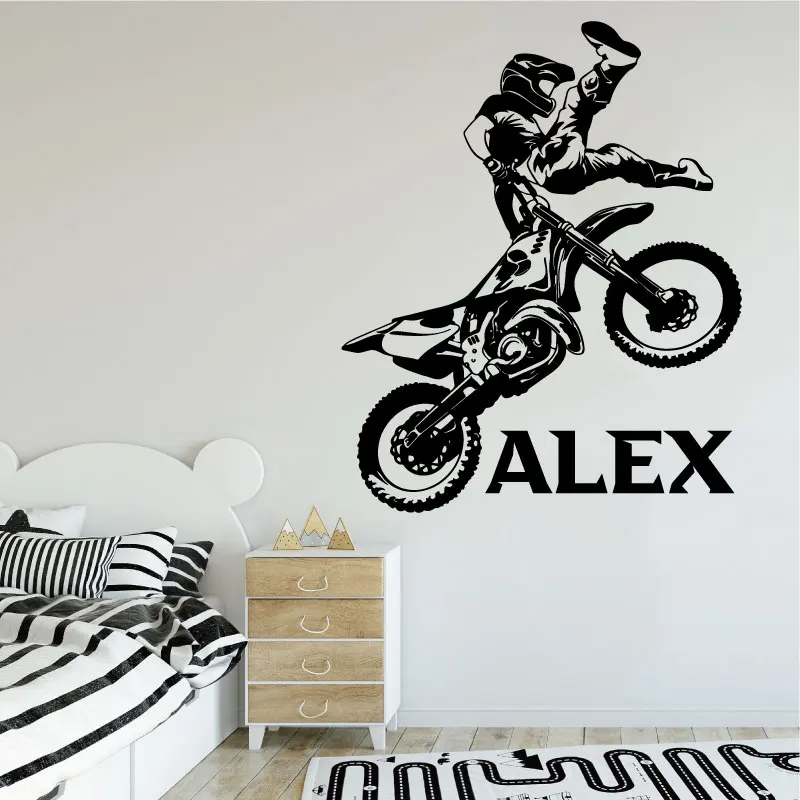 Custom Name Motorcyclist Wall Sticker Off-Road Mountain Fantastic Motorcycle Extreme Sports Teen Kids Room Decor Vinyl Decals 16
