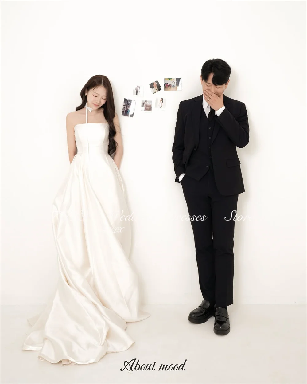 TULX-vestido de novia de satén marfil sencillo, sesión de fotos de Corea, sin tirantes, sin mangas, largo hasta el suelo, corsé, vestidos de novia personalizados