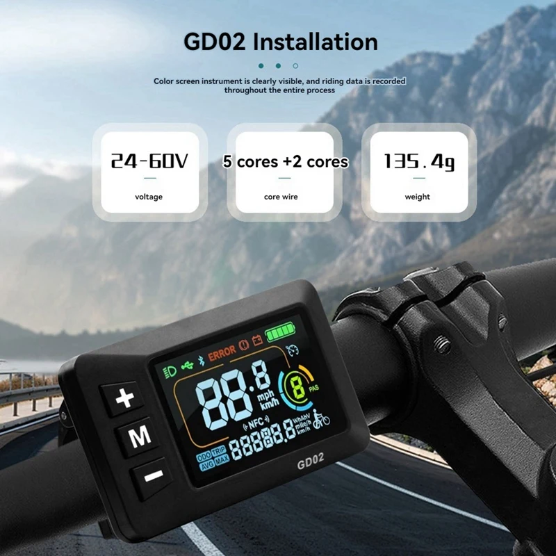 LCD-GD02 Electric Bike LCD Display Meter  Dashboard Display Panel 24V 36V 48V 52V 60V For Electric Scooter SM5+2PIN