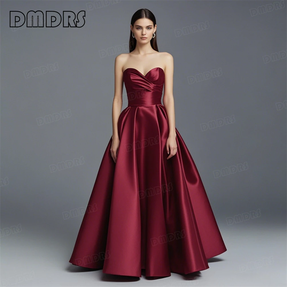 Vestido de noite formal de cetim feminino, decote sem alças, uma linha longa vestidos de baile festa jantar vestidos de cocktail