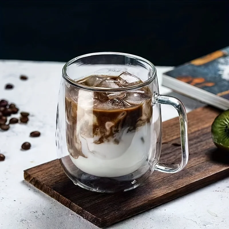 2pc doppelwandige Glas becher mit Griff transparente doppelwandige Espresso-Kaffeetassen kaltes Getränk Milchsaft becher 150ml 250ml
