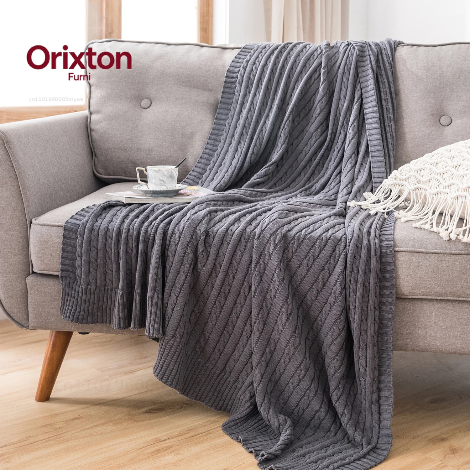 Cotton Knitted Throw Blanket Soft Cozy Cable Knit Sofa Throws Large Heavyweight Decorative Blanket for Twin Queen Bed