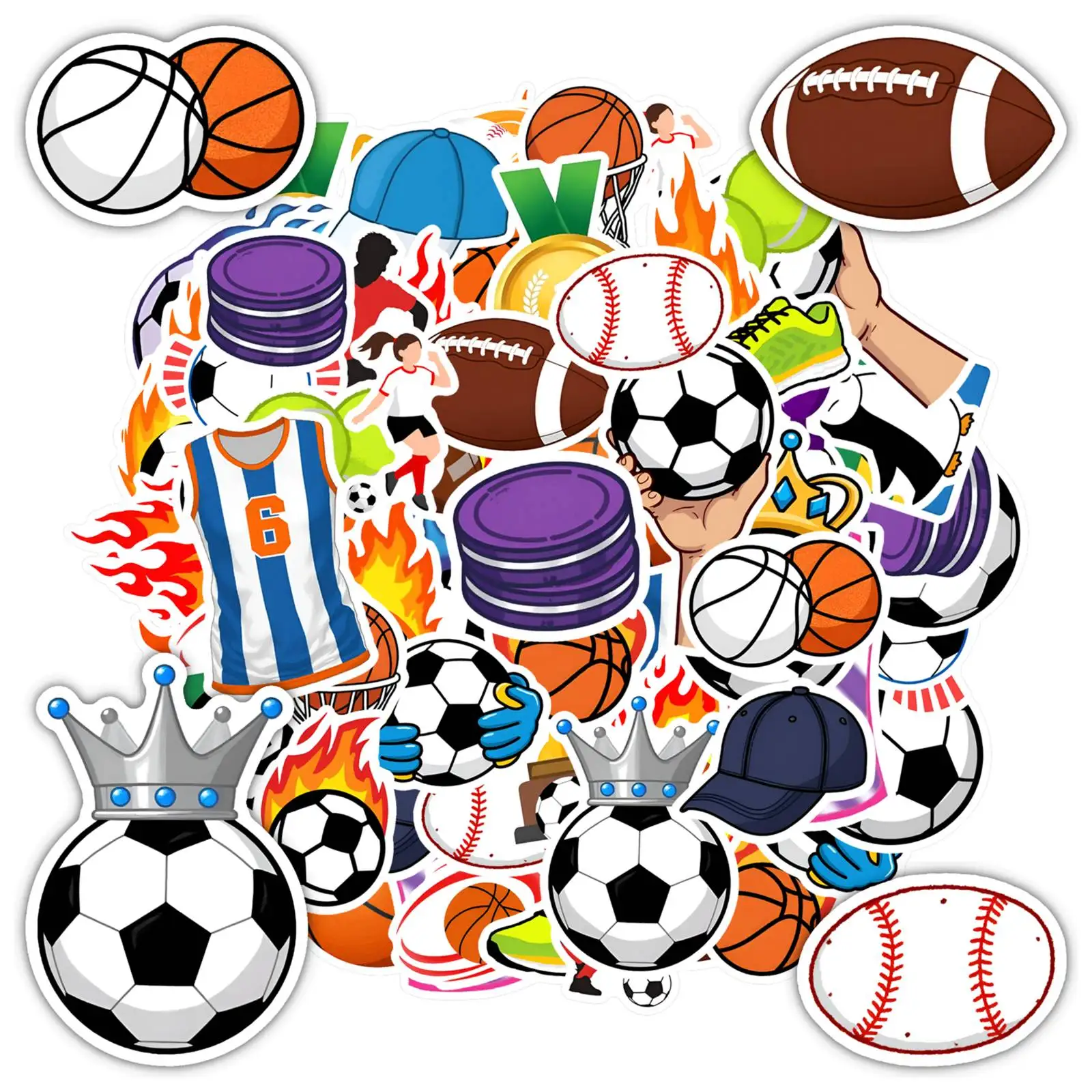 

35pcs-50pcs Fun Soccer Stickers Cartoon Basketball Stickers Stationery Stickers For Guitar DIY Skateboard Laptop Luggage