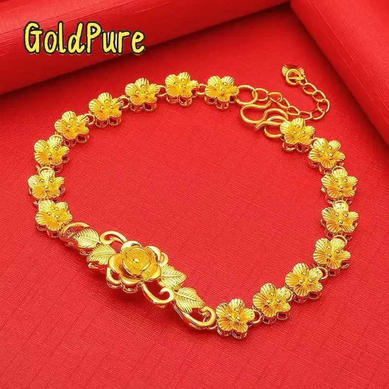 

Goldpure Luxury 24K 9999 Pure Gold real gold Women's Flower Bracelet All-match Large Flower Bracelet