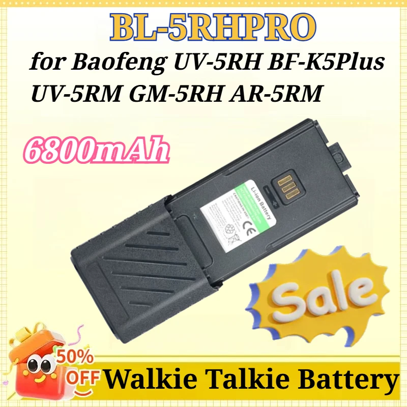 

6800mAh BL-5RHPRO for Baofeng Walkie Talkie UV-5RH BF-K5Plus UV-5RM GM-5RH AR-5RM Two Way Radios Typec Fast Charge