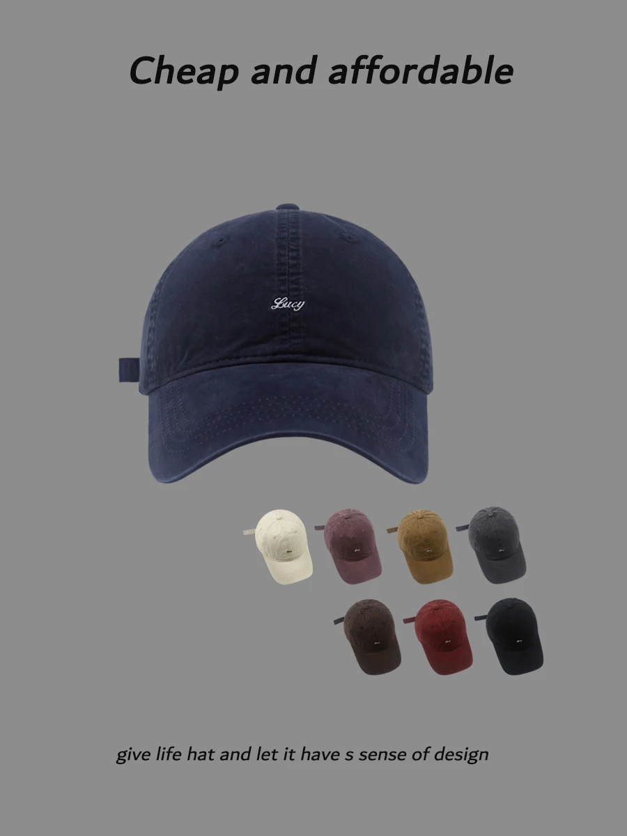 

Letter embroidery washed soft top baseball cap big head circumference showing face small peaked cap