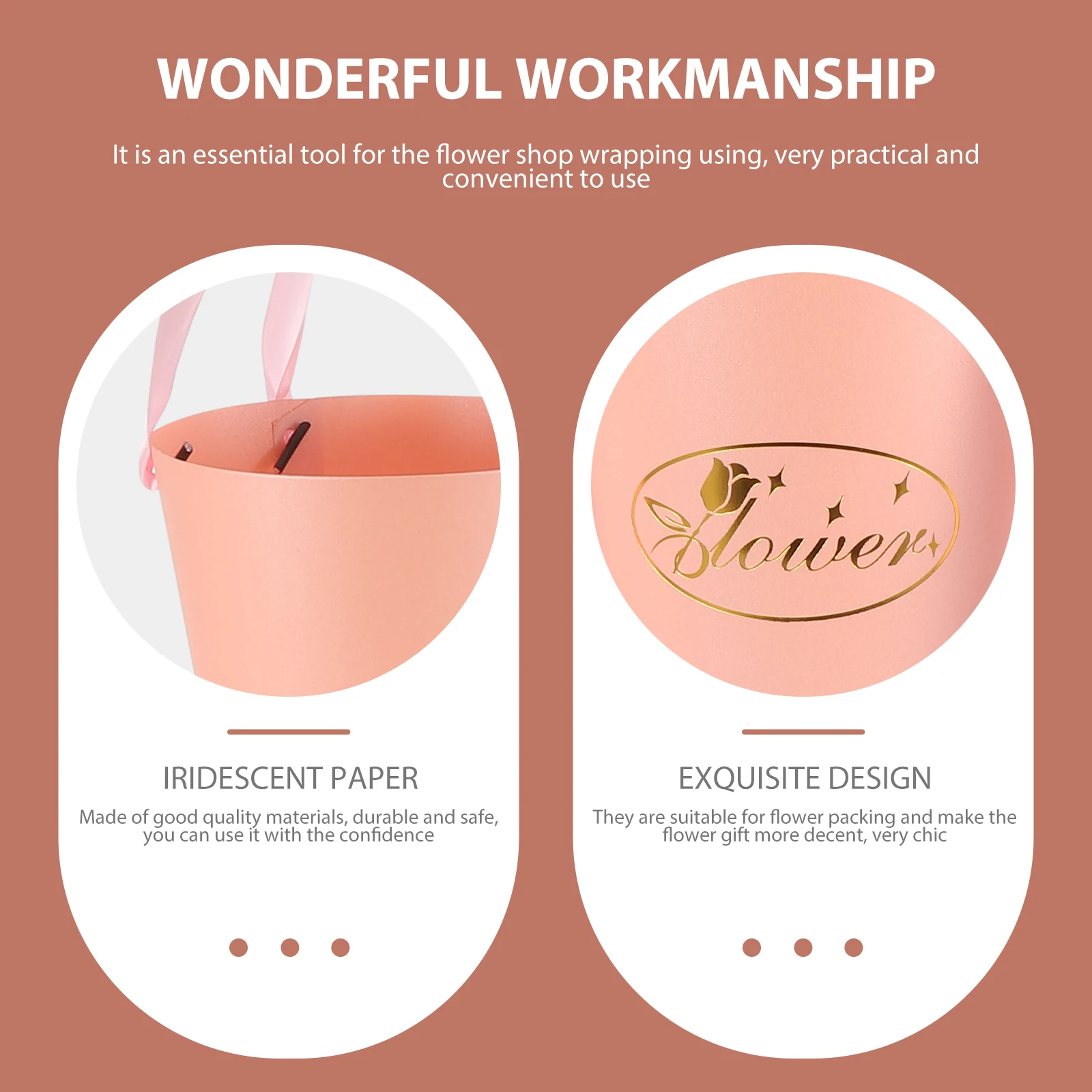 

6pcs Flower Bucket Packaging Bags Simple Bouquet Wrapping Pouch Portable Paper Bucket For Flowers Florist Shop Supplies Party