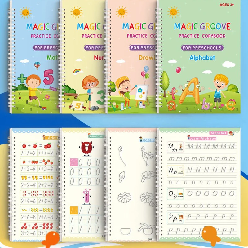 1/4 Pcs Magic Practice Copybook Pen Preschools Kids Calligraphy English Verison Free Wiping Children Reusable Writing Book