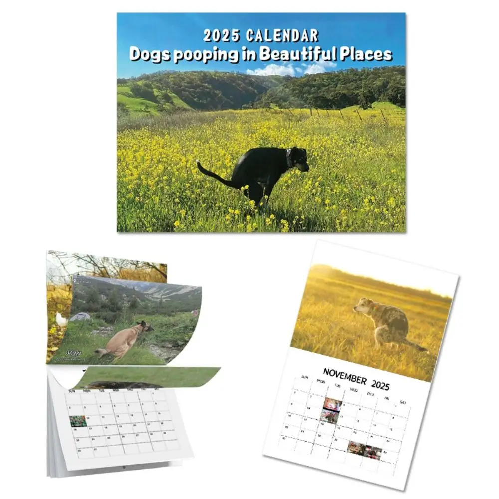 Agenda mensile settimanale giornaliera Calendario 2025 Cani di carta appendibili Calendario per la cacca Cani che fanno la cacca Calendario da tavolo Ufficio