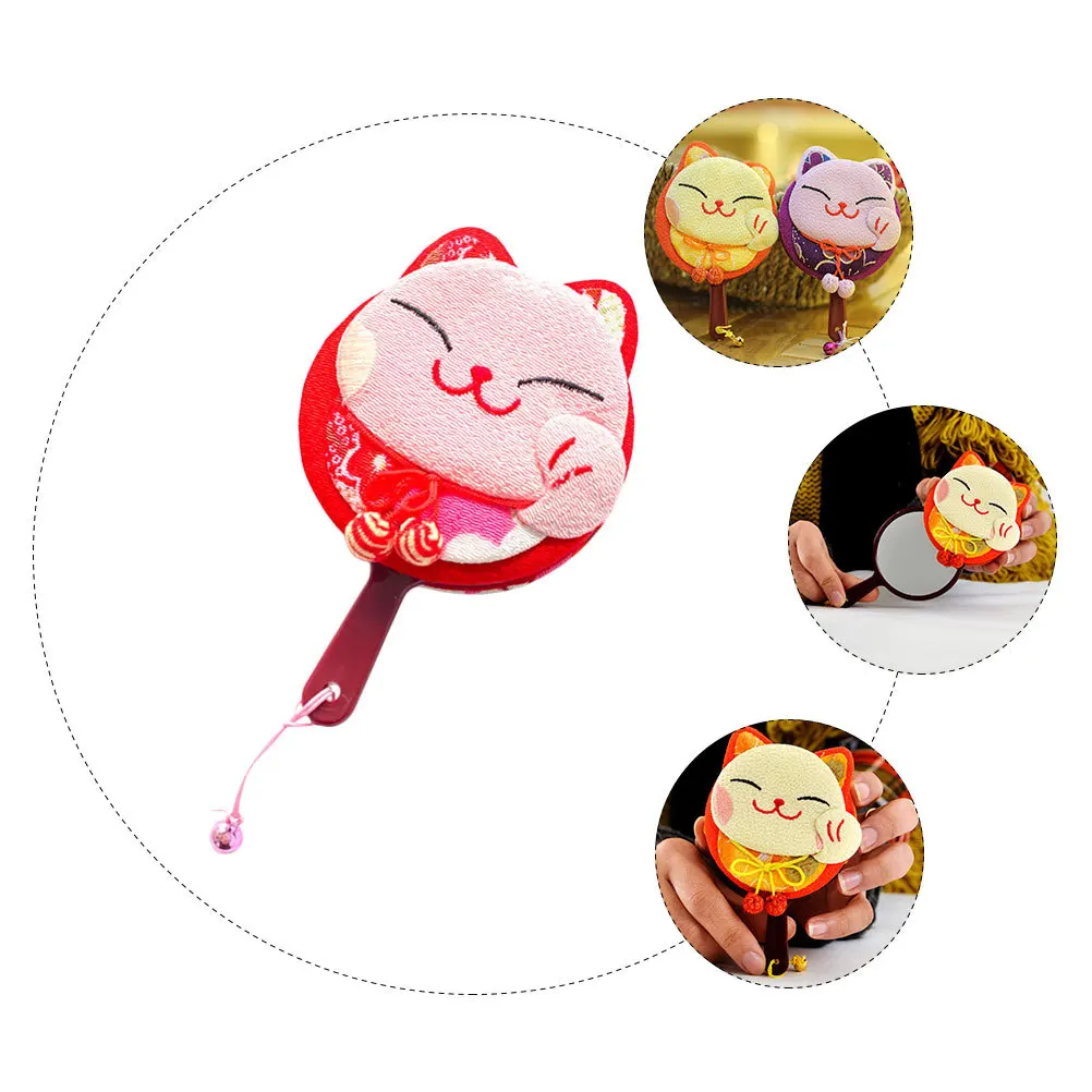 1Pcs Cartoon Fortune Cat Handheld Mirror Small Portable Travel Makeup Compact Vanity Mirror for Women Girls
