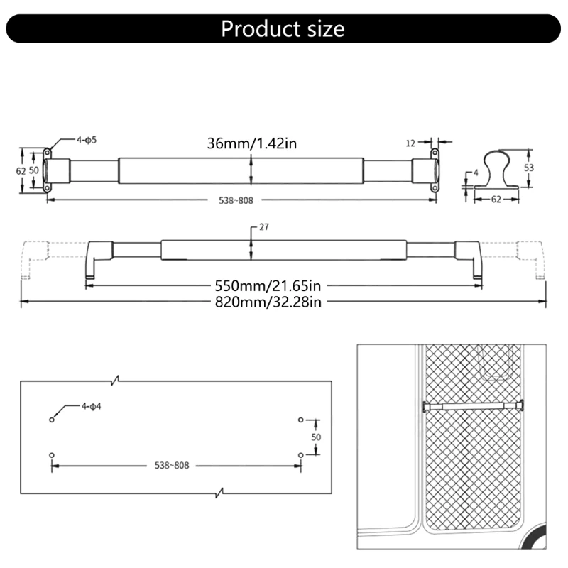 G8TE調整可能なスクリーンドアハンドルグラブバー550mm -820mm人間工学に基づいたスクリーンドアハンドル