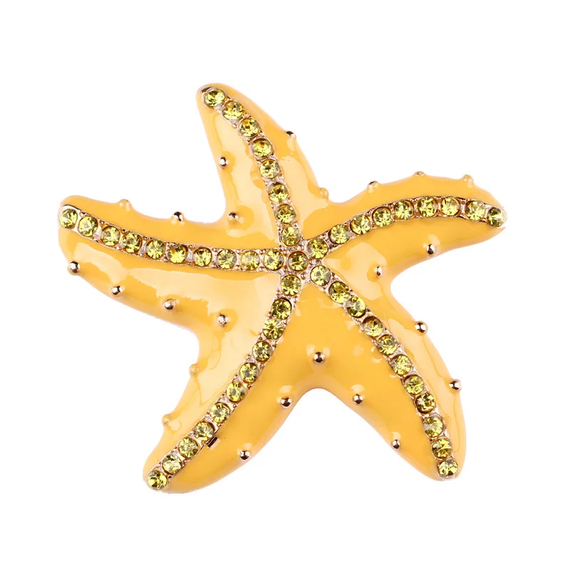 Chinese Literary Style Vintage Dripping Oil Rhinestone Starfish Brooch Corsage Pin Luxury Lapel Pins Classic Marine Life Badge