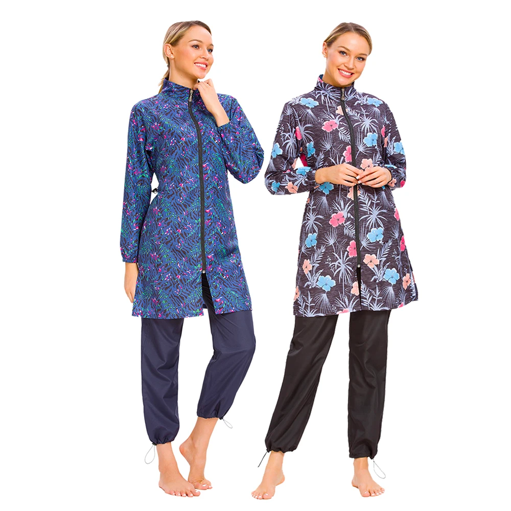 Women\'s Arabian Burkini Long Sleeve Swimsuit, All Covered Beach Wear with Cap, Digital Printed, Loose, New, M052, 3Pcs