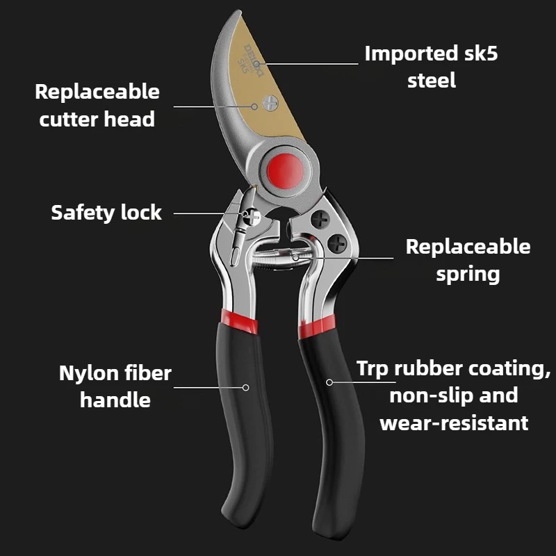 Tesoura de poda para economia de trabalho, jardinagem, podador manual doméstico, flores, árvores frutíferas, galhos grossos, ferramentas de corte, tesoura portátil
