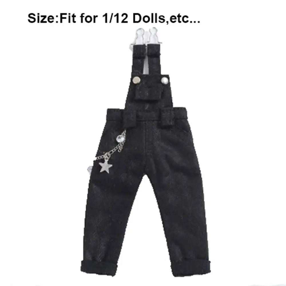 Fashion Doll Princess Pants Cute Kids Toys Jeans Overalls Clothes Casual Wears Doll Straps Denim Trousers for 1/12 Dolls