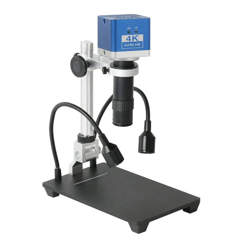 24MP 4K 2K 1080P 60FPS HDMI Type C Electronic Video Microscope Camera 1X-130X Zoom C-Mount Lens Double Gooseneck Light