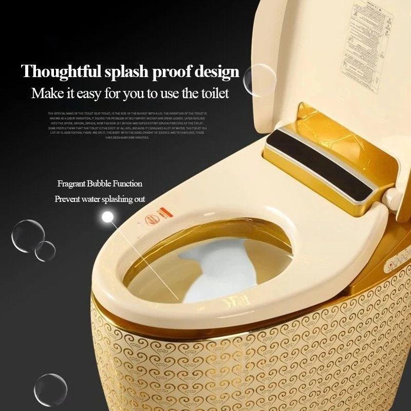 Bidet Built In Concealed Cistern Intelligent Toilet Elongated Warm Water Night Light Heated Seat One Piece Golden Smart Toilet