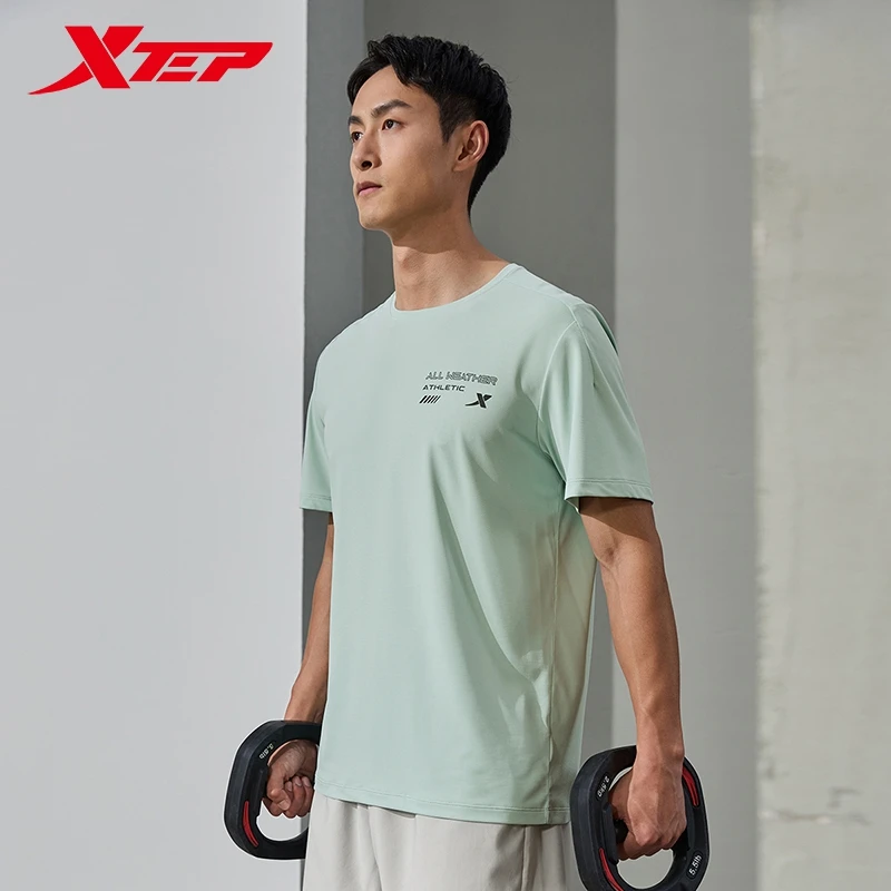 Xtep Short Sleeve Knitted Shirt For Men 2024 Summer Breathable Men\'s T-shirt Training Sweat-Absorbing Outdoor Tops 876229010030