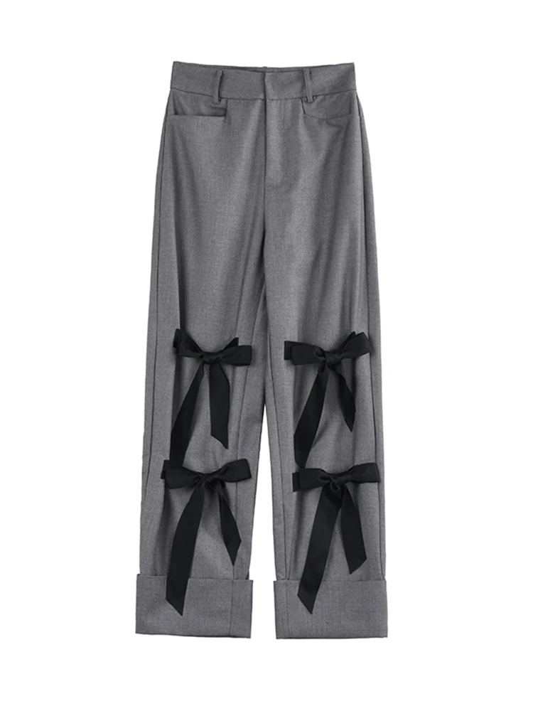 

Summer Women Cozy Sweatpants Baggy Bow Design High Waist Y2K Streetwear Grey Wide Leg Pants Running Joggers Sporting Clothes