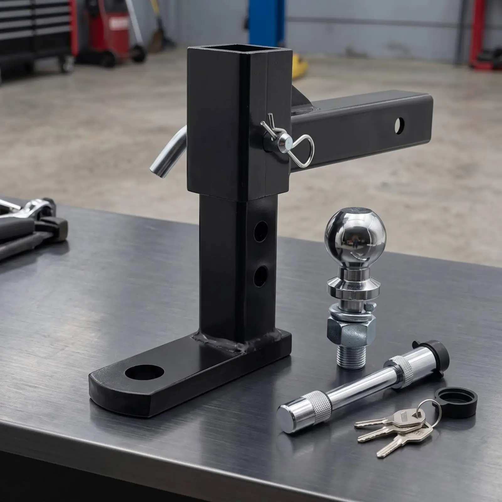 Adjustable Trailer Hitch with Side Locking Pin for Stable Towing on Terrain