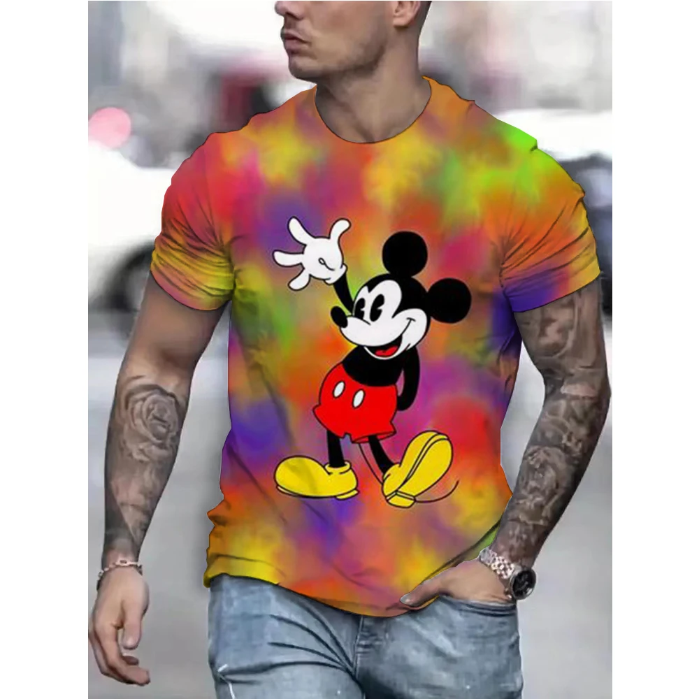 Kids Blue T-shirt For Men Disney Mickey Mouse Pattern Women's T-shirt Anime Tops Summer Fashion Couples Section Short-Sleeved