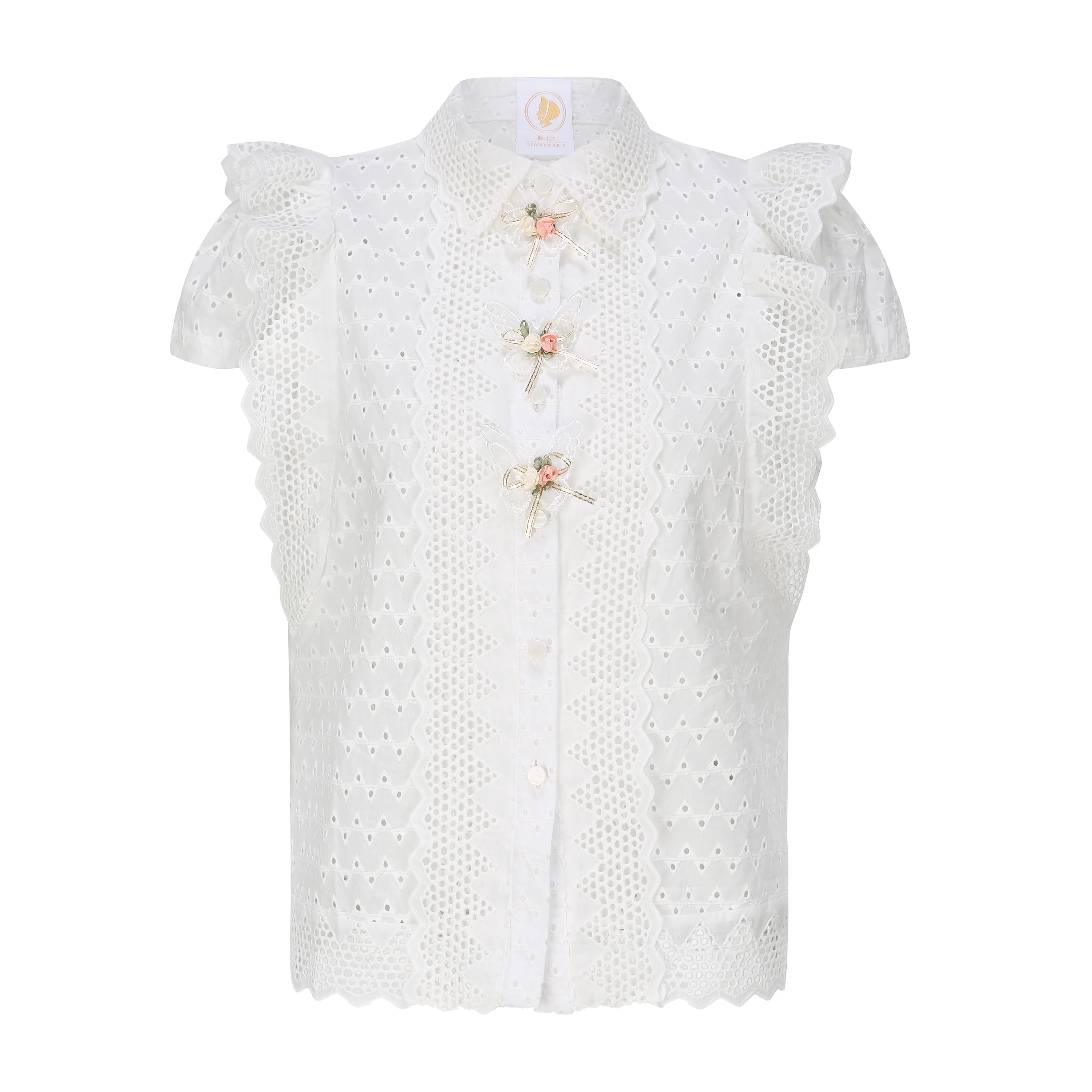 

Женская летняя блузка с вышивкой ручной работы, ажурная, из хлопка, с коротким рукавом, дышащая, однотонная