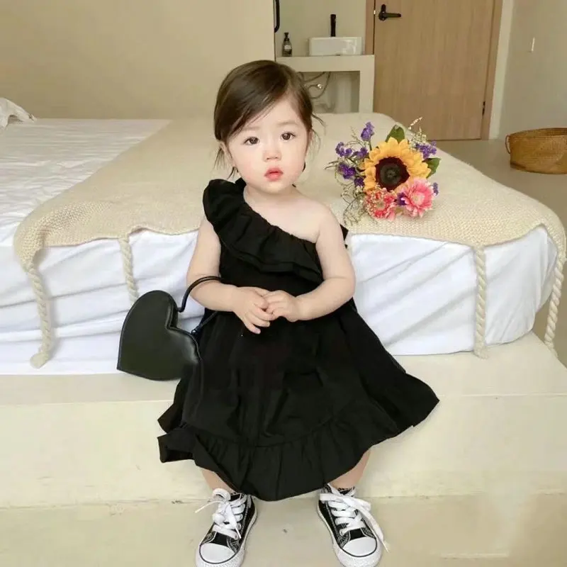 Girls' Off-Shoulder One-Shoulder Dress Princess Dress25Spring and Summer New Fashion Foreign Trade Children's Clothing Wholesale